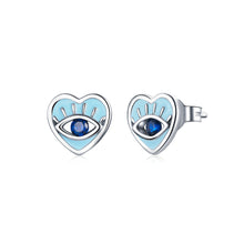 Load image into Gallery viewer, 925 Sterling Silver Fashion Personalized Devils Eye Enamel Heart Earrings with Cubic Zirconia