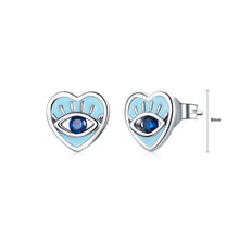 Load image into Gallery viewer, 925 Sterling Silver Fashion Personalized Devils Eye Enamel Heart Earrings with Cubic Zirconia