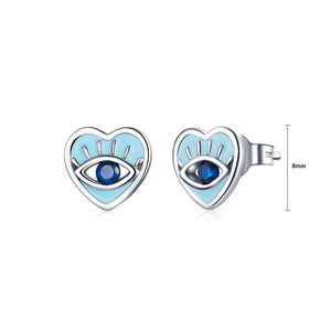 925 Sterling Silver Fashion Personalized Devils Eye Enamel Heart Earrings with Cubic Zirconia