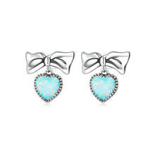 Load image into Gallery viewer, 925 Sterling Silver Sweet Fashion Ribbon Heart Earrings with Cubic Zirconia