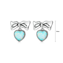 Load image into Gallery viewer, 925 Sterling Silver Sweet Fashion Ribbon Heart Earrings with Cubic Zirconia
