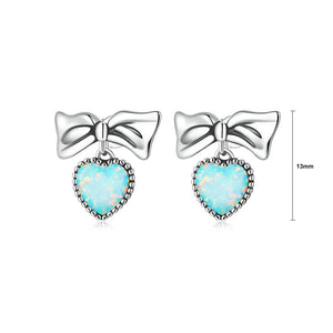 925 Sterling Silver Sweet Fashion Ribbon Heart Earrings with Cubic Zirconia