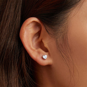 925 Sterling Silver Simple Cute Enamel Blue Heart-shaped Stud Earrings with Cubic Zirconia