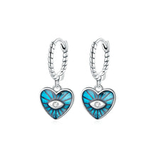 Load image into Gallery viewer, 925 Sterling Silver Fashion Personalized Enamel Blue Devils Eye Heart Shape Earrings with Cubic Zirconia