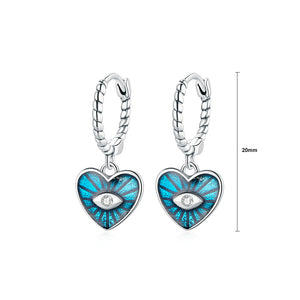 925 Sterling Silver Fashion Personalized Enamel Blue Devils Eye Heart Shape Earrings with Cubic Zirconia