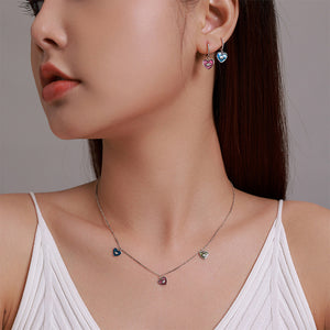 925 Sterling Silver Fashion Personalized Enamel Blue Devils Eye Heart Shape Earrings with Cubic Zirconia