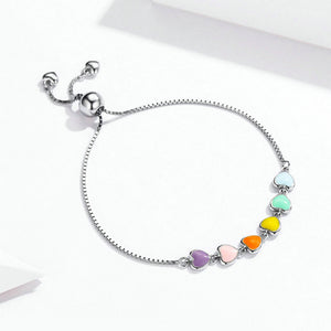 925 Sterling Silver Fashion Sweet Enamel Colorful Heart Shape Adjustable Bracelet