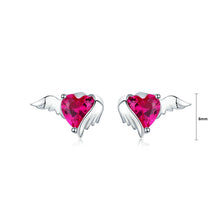 Load image into Gallery viewer, 925 Sterling Silver Simple Fashion Angel Wings Heart Shape Stud Earrings with Cubic Zirconia