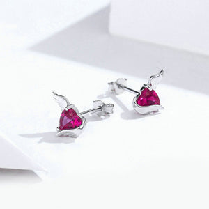 925 Sterling Silver Simple Fashion Angel Wings Heart Shape Stud Earrings with Cubic Zirconia