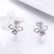 Load image into Gallery viewer, 925 Sterling Silver Fashion Simple Heart-shaped Four-leafed Clover Stud Earrings with Pink Cubic Zirconia