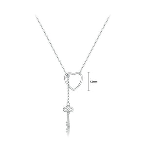 925 Sterling Silver Simple and Creative Hollow Heart-shaped Key Tassel Pendant with Necklace