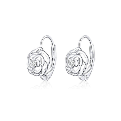 925 Sterling Silver Fashion Temperament Hollow Rose Geometric Earrings with Cubic Zirconia