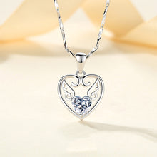 Load image into Gallery viewer, 925 Sterling Silver Fashion Simple Angel Wings Heart-shaped Pendant with Cubic Zirconia and Necklace