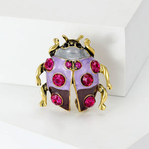 Fashion Cute Plated Gold Enamel Purple Ladybug Brooch with Cubic Zirconia