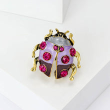 Load image into Gallery viewer, Fashion Cute Plated Gold Enamel Purple Ladybug Brooch with Cubic Zirconia