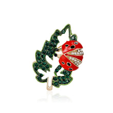 Load image into Gallery viewer, Fashion and Creative Plated Gold Enamel Ladybug Hollow Leaf Brooch with Cubic Zirconia