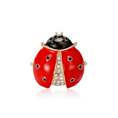 Simple Cute Plated Gold Enamel Ladybug Brooch with Cubic Zirconia