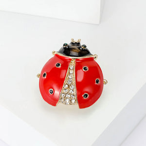 Simple Cute Plated Gold Enamel Ladybug Brooch with Cubic Zirconia