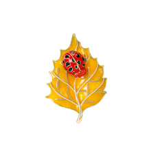 Load image into Gallery viewer, Fashion and Creative Plated Gold Ladybug Enamel Yellow Leaf Brooch