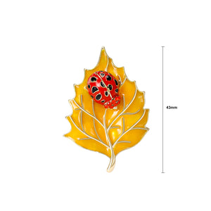 Fashion and Creative Plated Gold Ladybug Enamel Yellow Leaf Brooch