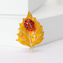 Load image into Gallery viewer, Fashion and Creative Plated Gold Ladybug Enamel Yellow Leaf Brooch