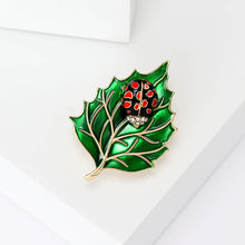 Load image into Gallery viewer, Fashion and Creative Plated Gold Ladybug Enamel Green Leaf Brooch