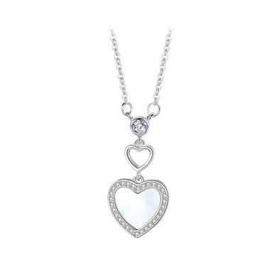 925 Sterling Silver Fashion Simple Heart-shaped Shell Pendant with Cubic Zirconia and Necklace