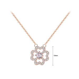 925 Sterling Silver Plated Rose Gold Fashion Simple Heart-shaped Four-leafed Clover Pendant with Cubic Zirconia and Necklace
