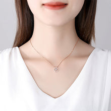 Load image into Gallery viewer, 925 Sterling Silver Plated Rose Gold Fashion Simple Heart-shaped Four-leafed Clover Pendant with Cubic Zirconia and Necklace