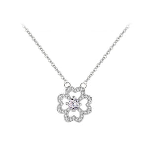 925 Sterling Silver Fashion Simple Heart-shaped Four-leafed Clover Pendant with Cubic Zirconia and Necklace