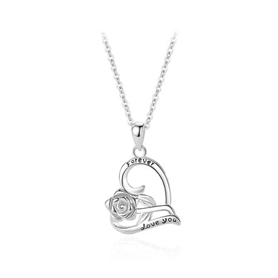 925 Sterling Silver Fashion Romantic Rose Heart-shaped Pendant with Necklace