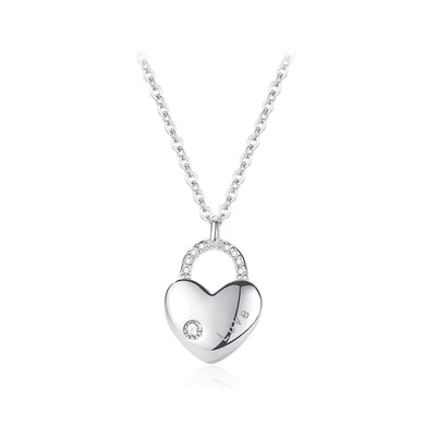 925 Sterling Silver Fashion Simple Heart-shaped Lock Pendant with Cubic Zirconia and Necklace