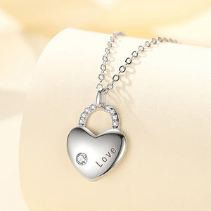 925 Sterling Silver Fashion Simple Heart-shaped Lock Pendant with Cubic Zirconia and Necklace