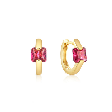 925 Sterling Silver Plated Gold Simple Temperament Geometric Rose Red Cubic Zirconia Hoop Earrings