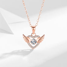 Load image into Gallery viewer, 925 Sterling Silver Plated Rose Gold Fashion Temperament Angel Wings Heart-shaped Pendant with Cubic Zirconia and Necklace