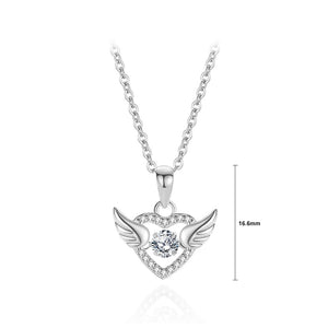 925 Sterling Silver Fashion Temperament Angel Wings Heart-shaped Pendant with Cubic Zirconia and Necklace