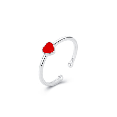 925 Sterling Silver Simple and Cute Enamel Red Heart-shaped Adjustable Open Ring