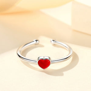 925 Sterling Silver Simple and Cute Enamel Red Heart-shaped Adjustable Open Ring
