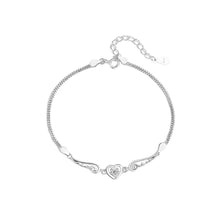 Load image into Gallery viewer, 925 Sterling Silver Fashion Sweet Angel Wings Heart Shape Double Layer Bracelet with Cubic Zirconia