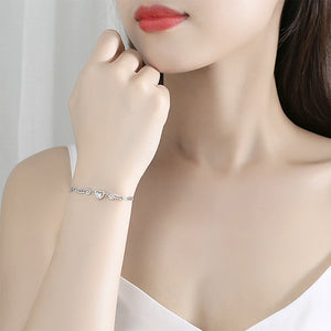 925 Sterling Silver Fashion Sweet Angel Wings Heart Shape Double Layer Bracelet with Cubic Zirconia