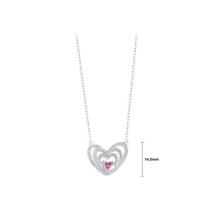 925 Sterling Silver Simple Brilliant Multi-layered Heart-shaped Pendant with Cubic Zirconia and Necklace