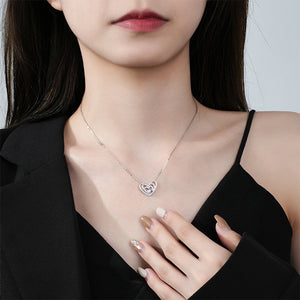 925 Sterling Silver Simple Brilliant Multi-layered Heart-shaped Pendant with Cubic Zirconia and Necklace