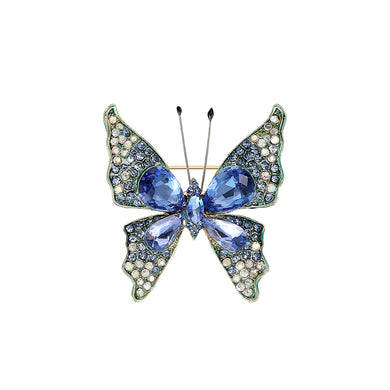 Fashion Brilliant Plated Gold Butterfly Brooch with Blue Cubic Zirconia