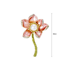 Load image into Gallery viewer, Elegant and Fashion Plated Gold Enamel Pink Flower Imitation Pearl Brooch with Cubic Zirconia