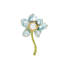Load image into Gallery viewer, Elegant and Fashion Plated Gold Enamel Blue Flower Imitation Pearl Brooch with Cubic Zirconia