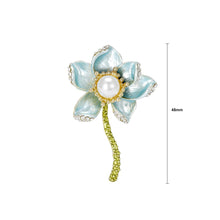 Load image into Gallery viewer, Elegant and Fashion Plated Gold Enamel Blue Flower Imitation Pearl Brooch with Cubic Zirconia