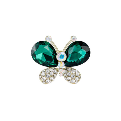 Simple and Cute Plated Gold Butterfly Brooch with Green Cubic Zirconia
