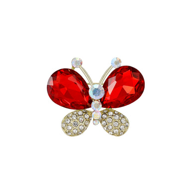 Simple and Lovely Plated Gold Butterfly Brooch with Red Cubic Zirconia
