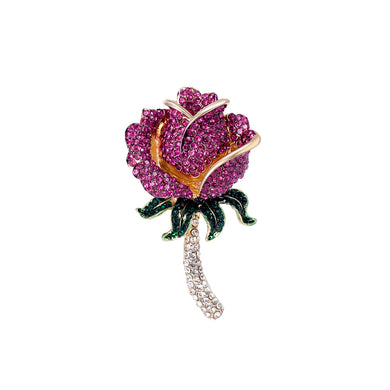 Romantic Brilliant Plated Gold Rose Brooch with Purple Cubic Zirconia
