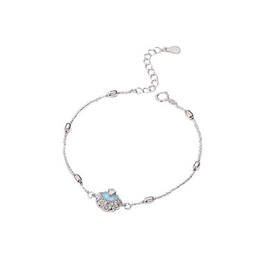 925 Sterling Silver Fashion Simple Enamel Blue Shell Bracelet with Cubic Zirconia